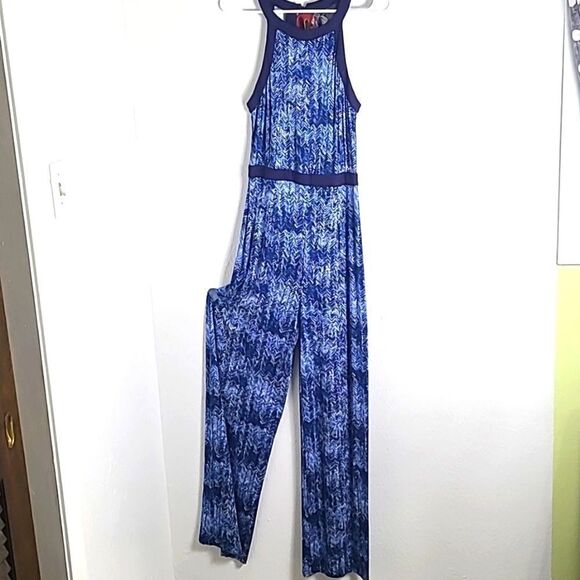 Andree Pants - Andree One-piece Jumpsuit, Navy Blue & White Print, Navy Trim, Size Medium, NWOT